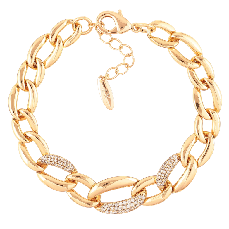 Браслет Xuping Позолота 18K Цепочка с инкрустацией цирконием длинна с доп. цепочкой 19-22.5см х 9мм фото №1