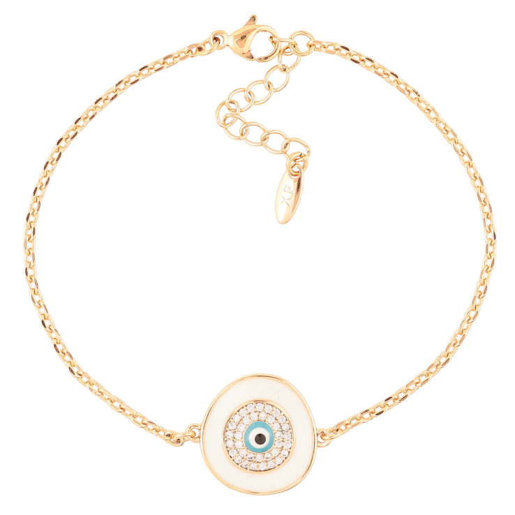 Браслет Xuping Позолота 18K Вставка с белой эмалью и цирконием длинна с доп. цепочкой 17-20.5см х 1.5мм фото №18