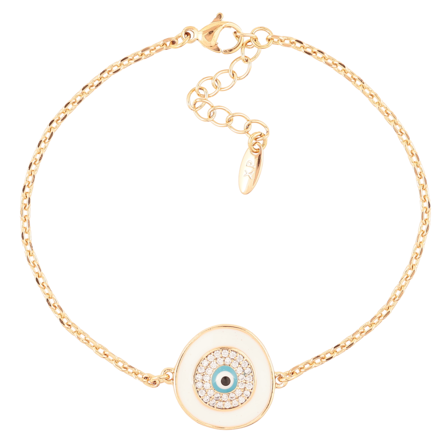 Браслет Xuping Позолота 18K Вставка с белой эмалью и цирконием длинна с доп. цепочкой 17-20.5см х 1.5мм фото №1