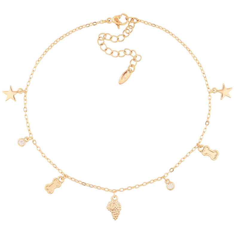 Браслет Xuping Позолота 18K на ногу «Ланцюжок з підвісками» розмір з доп.ланцюжком 23-28см х 1.5мм фото №1