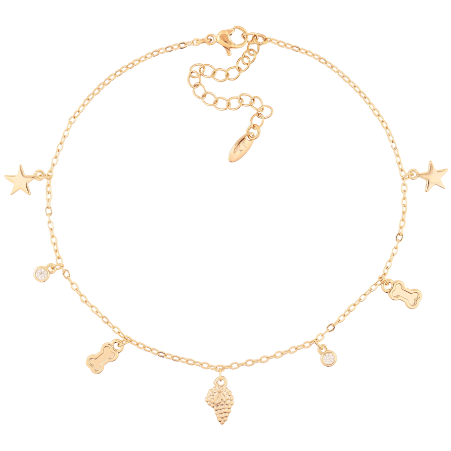 Браслет Xuping Позолота 18K на ногу «Ланцюжок з підвісками» розмір з доп.ланцюжком 23-28см х 1.5мм фото №1