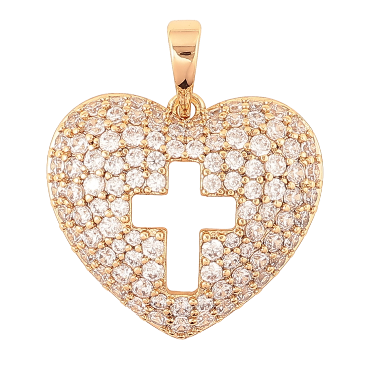 Кулон Xuping Позолота 18K Объемное сердечко с инкрустацией цирконием и крестиком для цепочки до 6мм фото №17