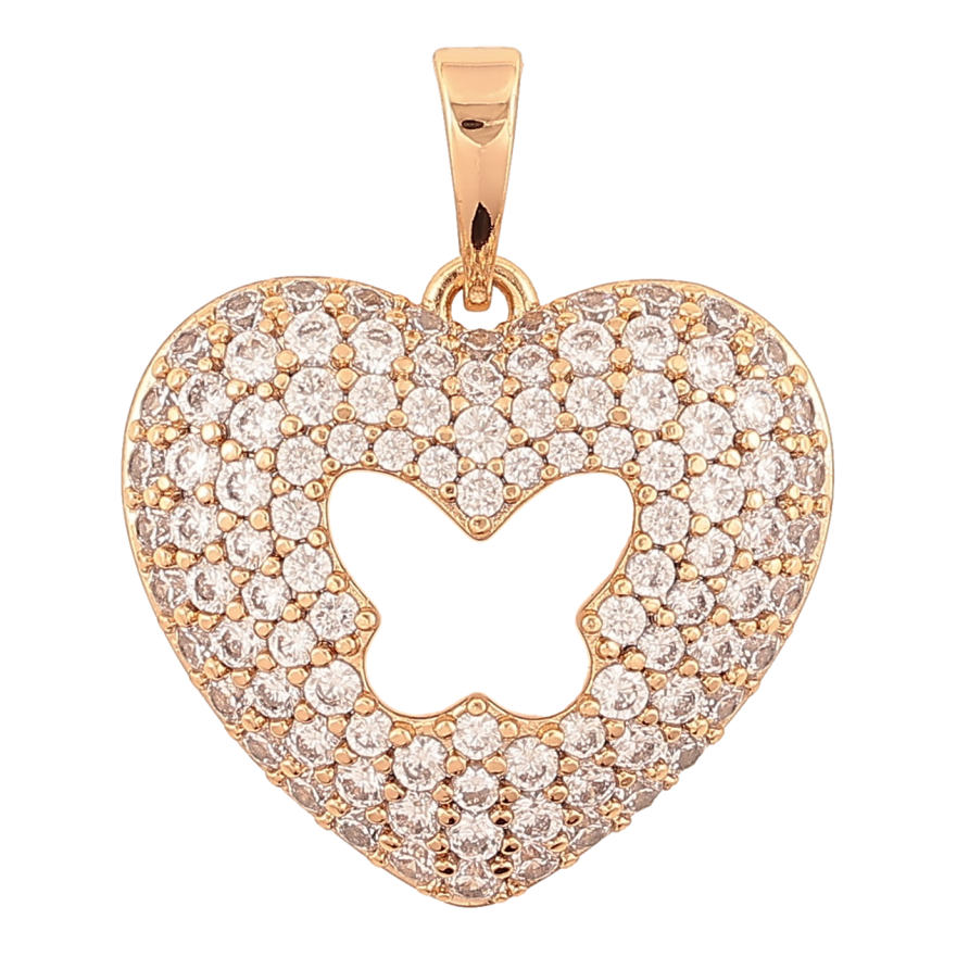 Кулон Xuping Позолота 18K Объемное сердечко с инкрустацией цирконием и бабочкой для цепочки до 6мм фото №1