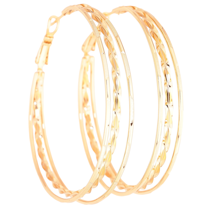 Серьги Xuping Позолота 18K кольца (конго) Тройные кольца с узором ø 5см фото №1