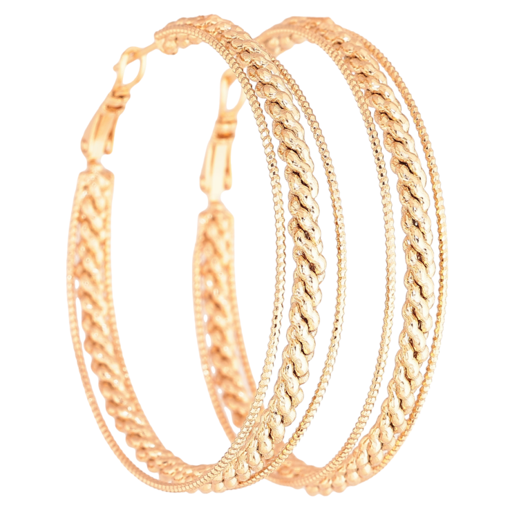 Серьги Xuping Позолота 18K кольца (конго) Тройные кольца с узором ø 5см фото №6