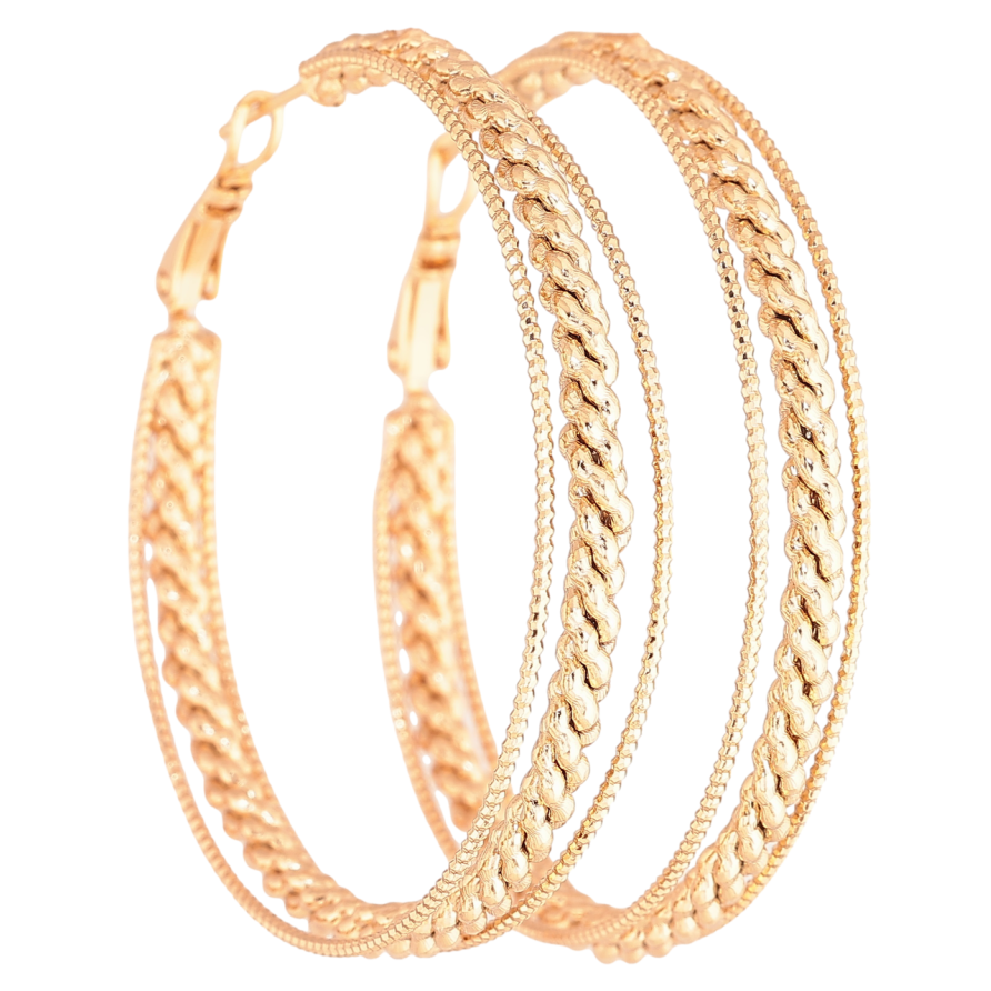 Серьги Xuping Позолота 18K кольца (конго) Тройные кольца с узором ø 5см фото №1
