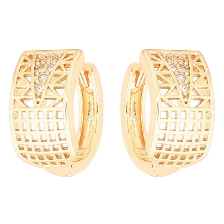 Сережки Xuping Позолота 18K колечка «Різьблений візерунок з цирконієм» фото №3 Сережки Xuping Позолота 18K колечка «Різьблений візерунок з цирконієм» фото №3