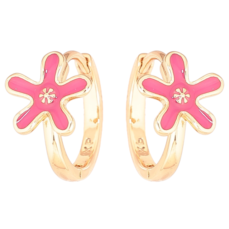 Серьги Xuping Позолота 18K колечки Цветочки с розовой эмалью фото №1