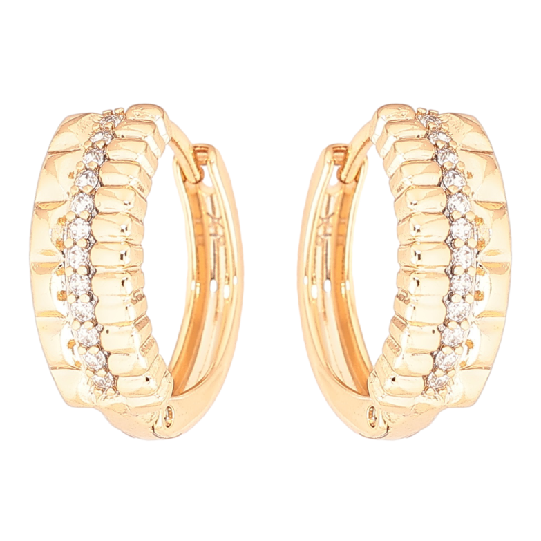 Сережки Xuping Позолота 18K колечка «Візерунок з доріжками цирконію» фото №1 Сережки Xuping Позолота 18K колечка «Візерунок з доріжками цирконію» фото №1