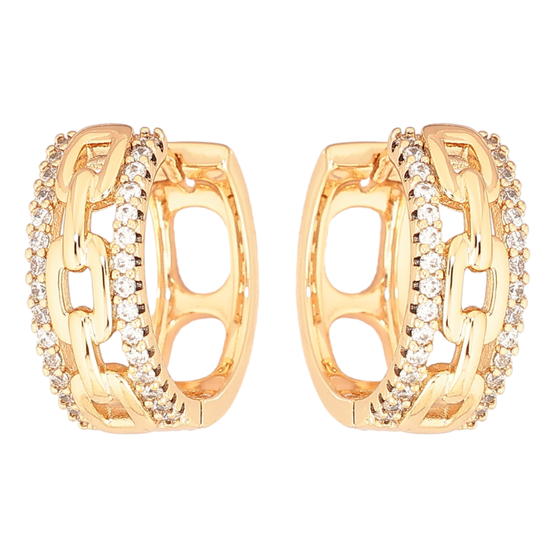 Сережки Xuping Позолота 18K колечка «Візерунок ланцюжок з доріжками цирконію» фото №1 Сережки Xuping Позолота 18K колечка «Візерунок ланцюжок з доріжками цирконію» фото №1