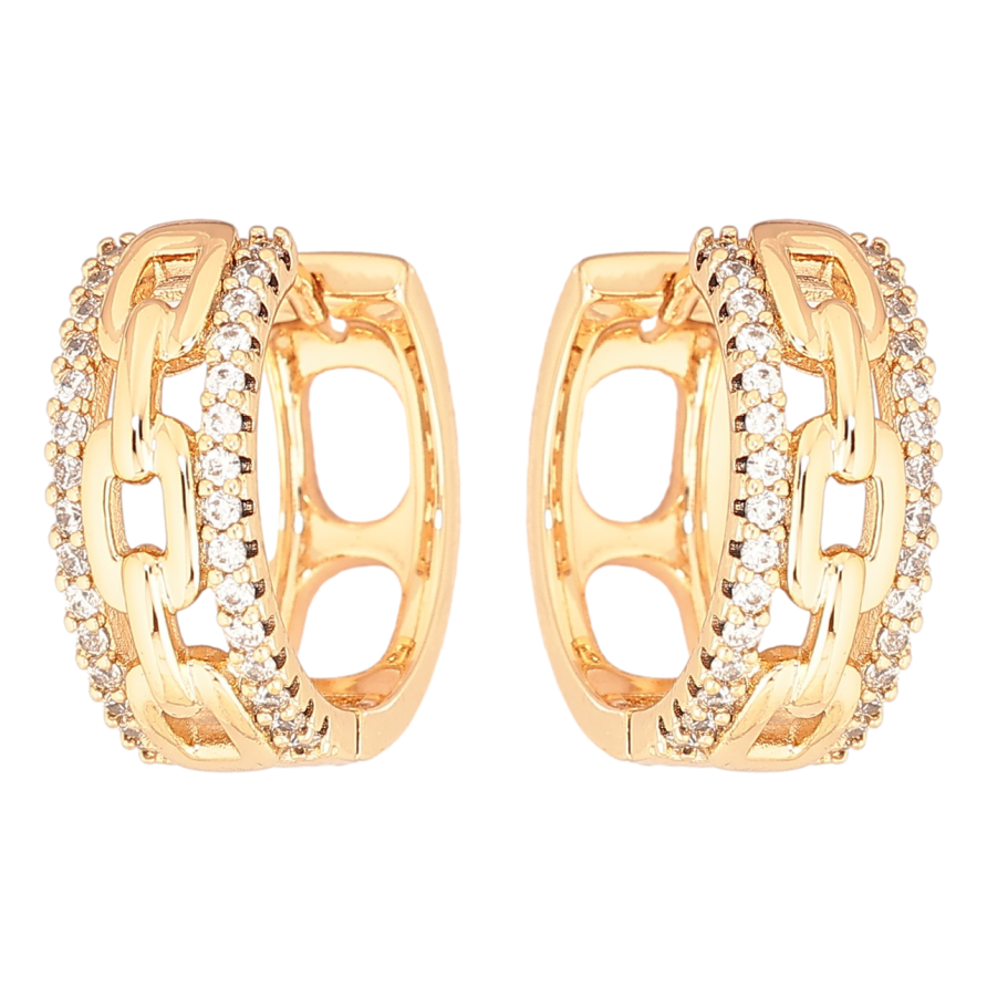 Сережки Xuping Позолота 18K колечка «Візерунок ланцюжок з доріжками цирконію» фото №1 Сережки Xuping Позолота 18K колечка «Візерунок ланцюжок з доріжками цирконію» фото №1