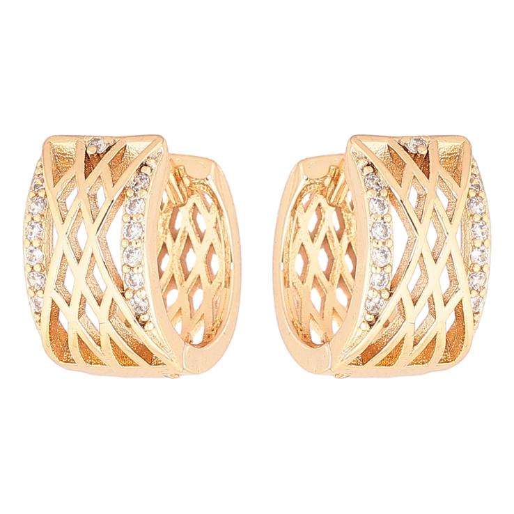 Сережки Xuping Позолота 18K колечка «Різьблений візерунок з цирконієм» фото №2 Сережки Xuping Позолота 18K колечка «Різьблений візерунок з цирконієм» фото №2