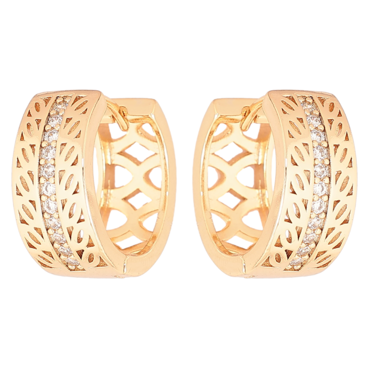 Сережки Xuping Позолота 18K колечка «Різьблений візерунок з доріжками цирконію» фото №5 Сережки Xuping Позолота 18K колечка «Різьблений візерунок з доріжками цирконію» фото №5