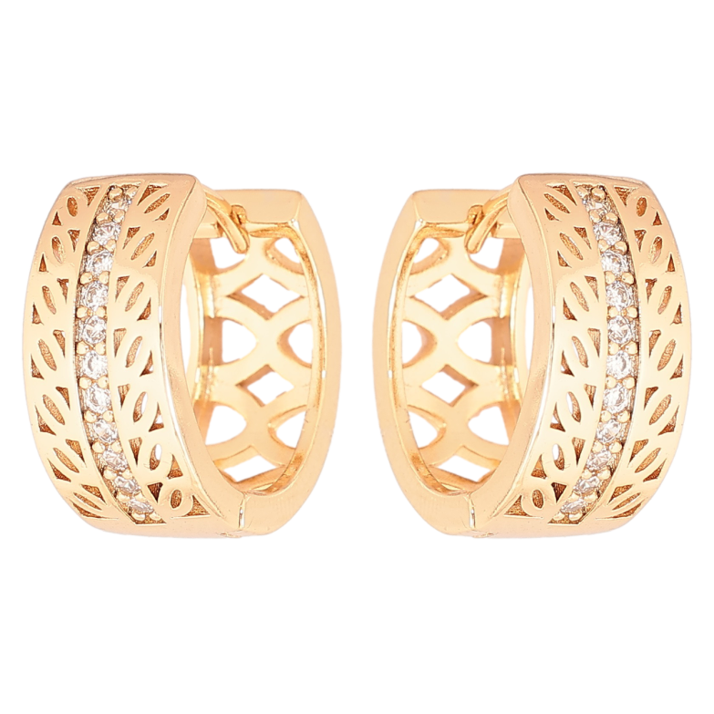 Сережки Xuping Позолота 18K колечка «Різьблений візерунок з доріжками цирконію» фото №1 Сережки Xuping Позолота 18K колечка «Різьблений візерунок з доріжками цирконію» фото №1