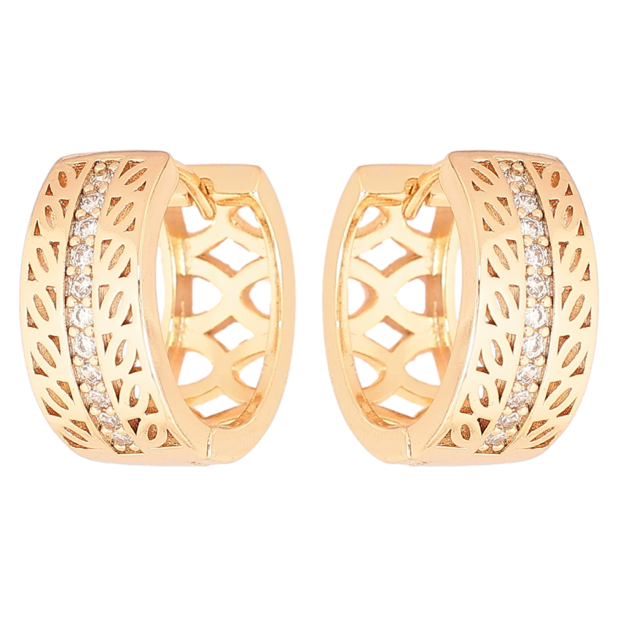 Сережки Xuping Позолота 18K колечка «Різьблений візерунок з доріжками цирконію» фото №1