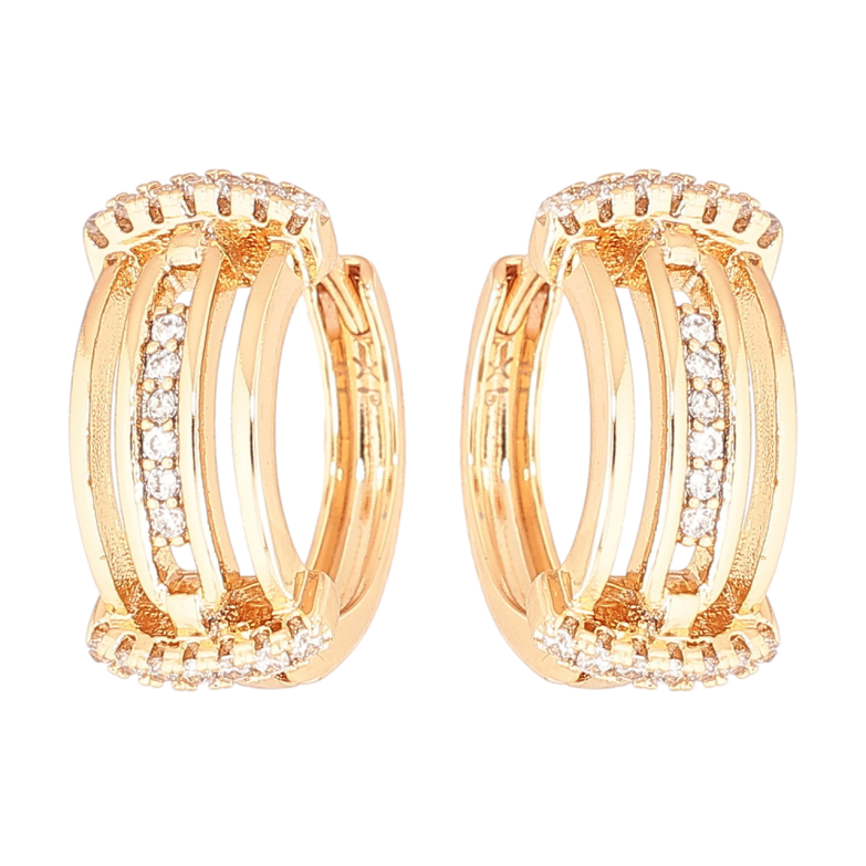 Сережки Xuping Позолота 18K колечка «Візерунок із доріжками цирконію» фото №1 Сережки Xuping Позолота 18K колечка «Візерунок із доріжками цирконію» фото №1