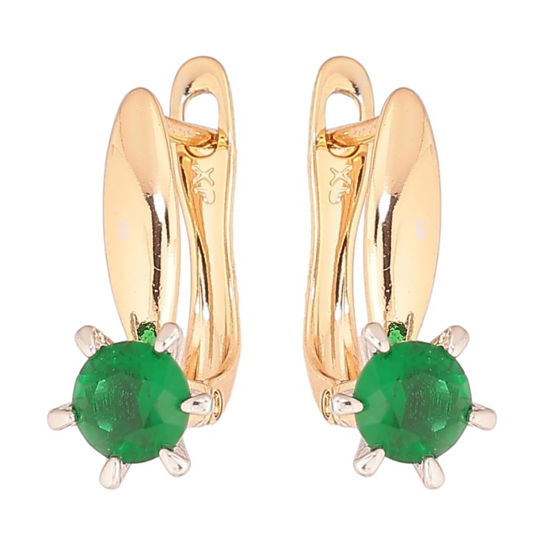 Серьги Xuping Позолота 18K + Родий английский замок Зеленые фианиты фото №1
