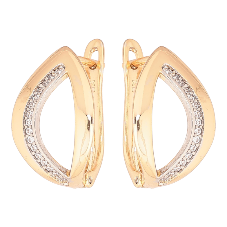 Серьги Xuping Позолота 18K + Родий английский замок Лепестки с дорожками циркония фото №5