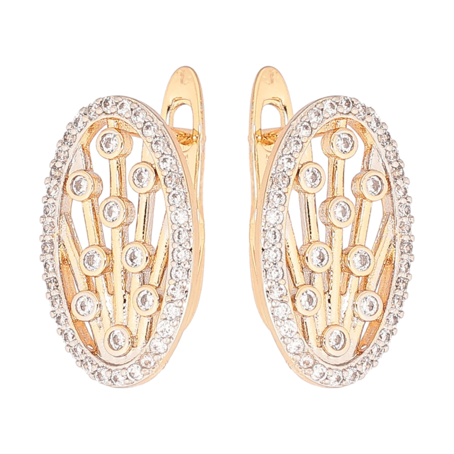 Сережки Xuping Позолота 18K + Родій англійський замок «Овали з візерунком цирконієм» фото №1