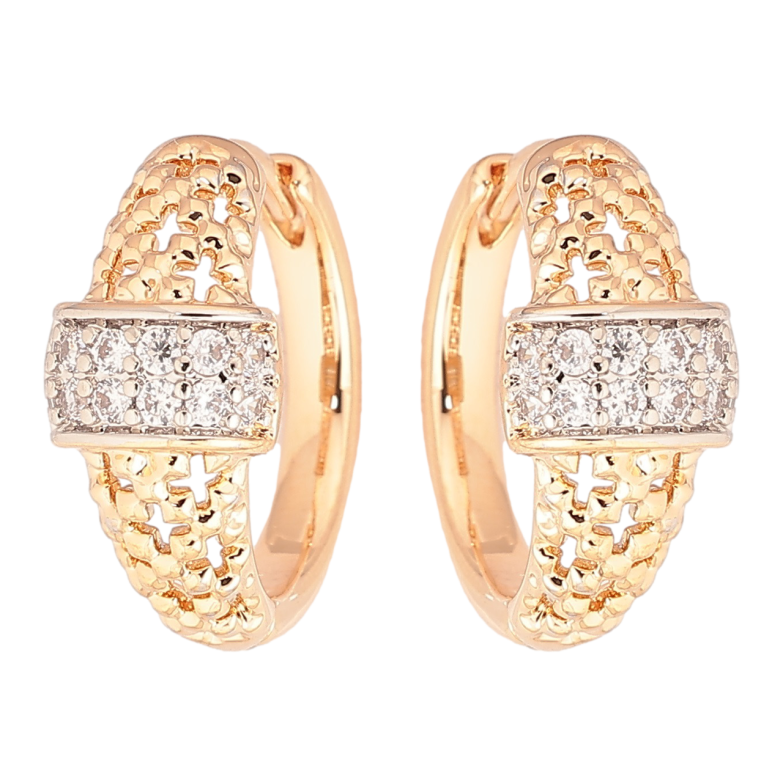 Сережки Xuping Позолота 18K + Родій колечка «Декоративний візерунок з цирконієм» фото №1