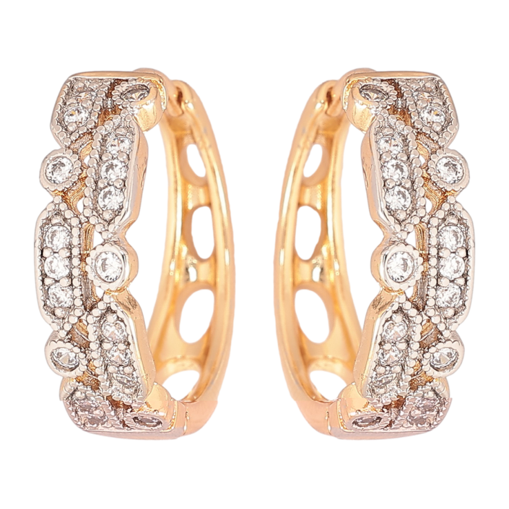 Серьги Xuping Позолота 18K + Родий колечки Узор с цирконием фото №25 Серьги Xuping Позолота 18K + Родий колечки Узор с цирконием фото №25