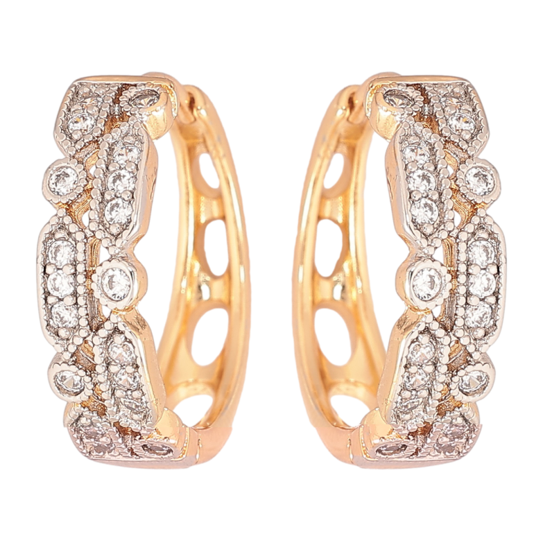 Серьги Xuping Позолота 18K + Родий колечки Узор с цирконием фото №1