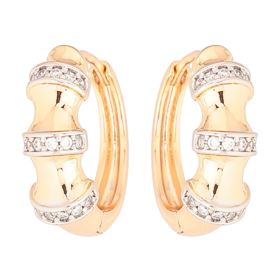 Сережки Xuping Позолота 18K + Родій колечка «Візерунок з цирконієм» фото №1