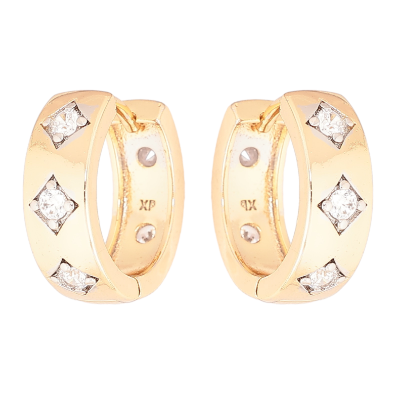 Сережки Xuping Позолота 18K + Родій колечка «Ромбовий візерунок зі вставками цирконію» фото №1