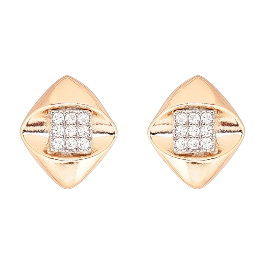 Серьги Xuping Позолота 18K + Родий пусеты Ромбы с цирконием фото №1