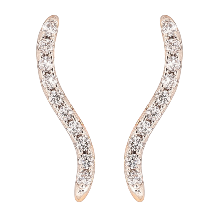 Сережки Xuping Позолота 18K + Родій пусети «Хвилясті доріжки цирконію» фото №6