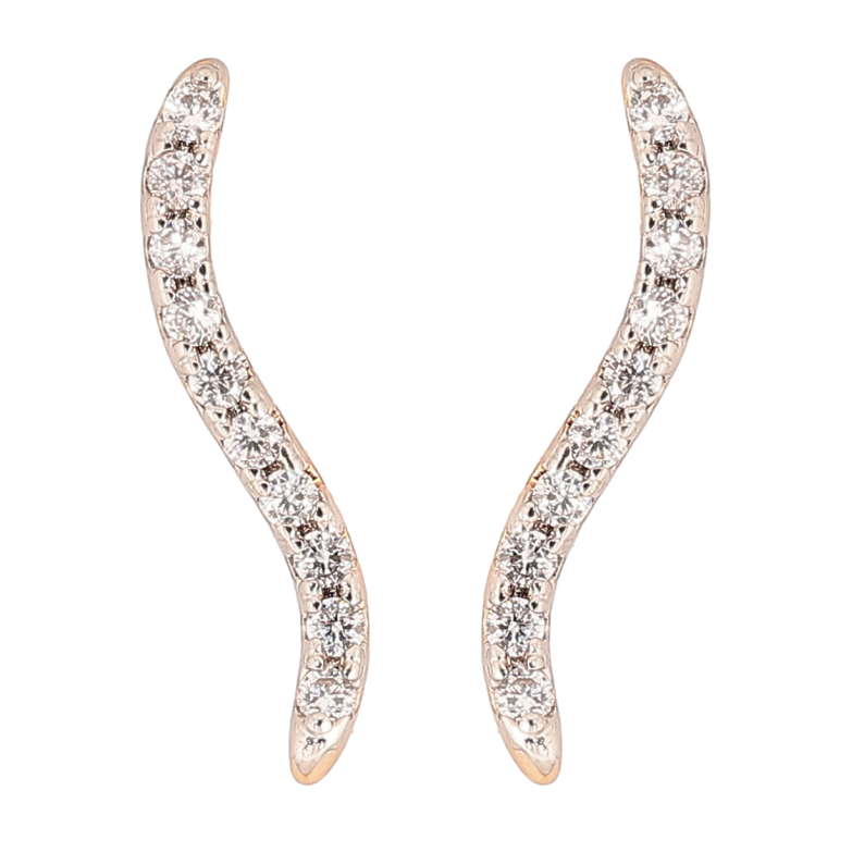 Сережки Xuping Позолота 18K + Родій пусети «Хвилясті доріжки цирконію» фото №2