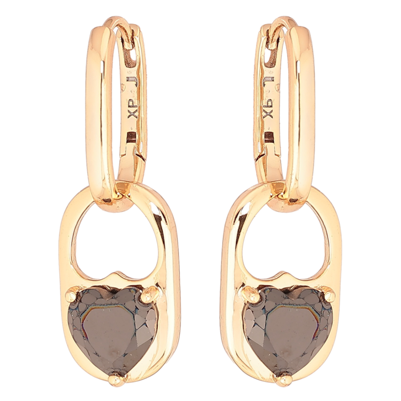 Серьги Xuping Позолота 18K подвески на колечках Подвески с черными кристальными сердечками 2 в 1 фото №1