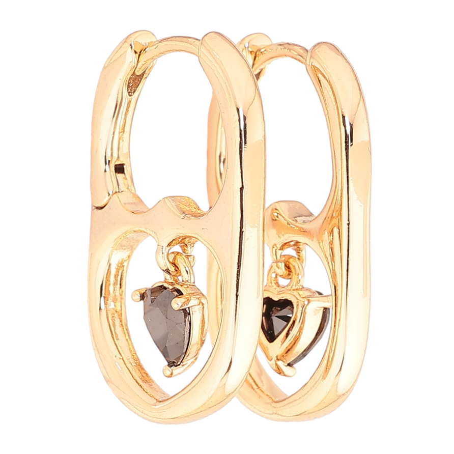 Серьги Xuping Позолота 18K подвески на колечках Подвески с черными кристальными сердечками фото №1