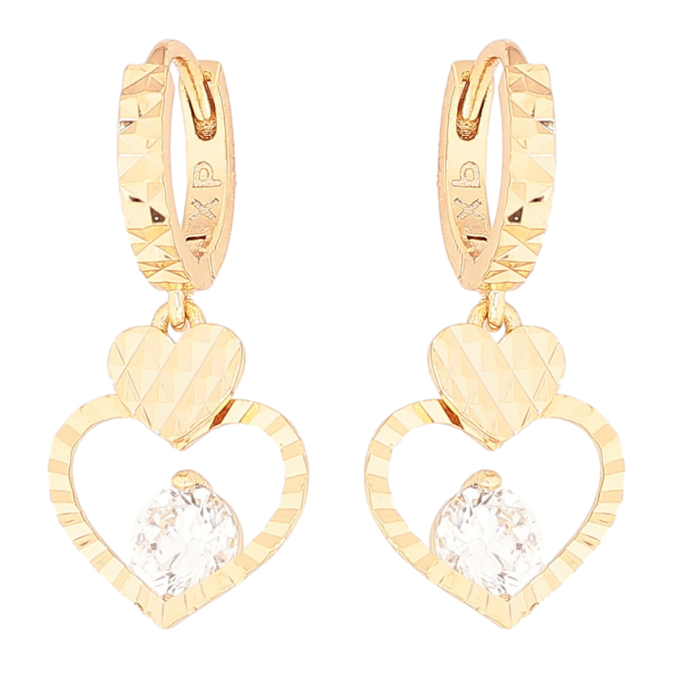 Серьги Xuping Позолота 18K подвески на колечках Сердечки с кристаллами фото №12
