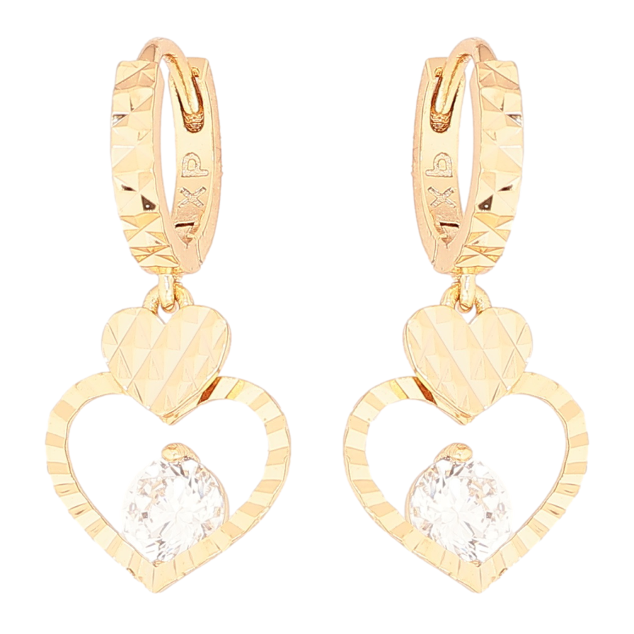 Серьги Xuping Позолота 18K подвески на колечках Сердечки с кристаллами фото №1