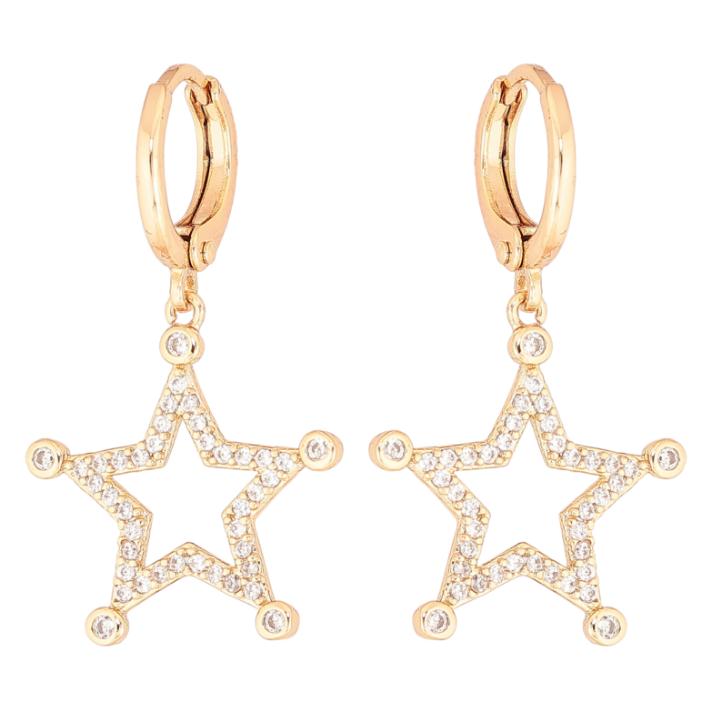 Сережки Xuping Позолота 18K підвіски на колечках «Зірки з цирконієм» фото №1