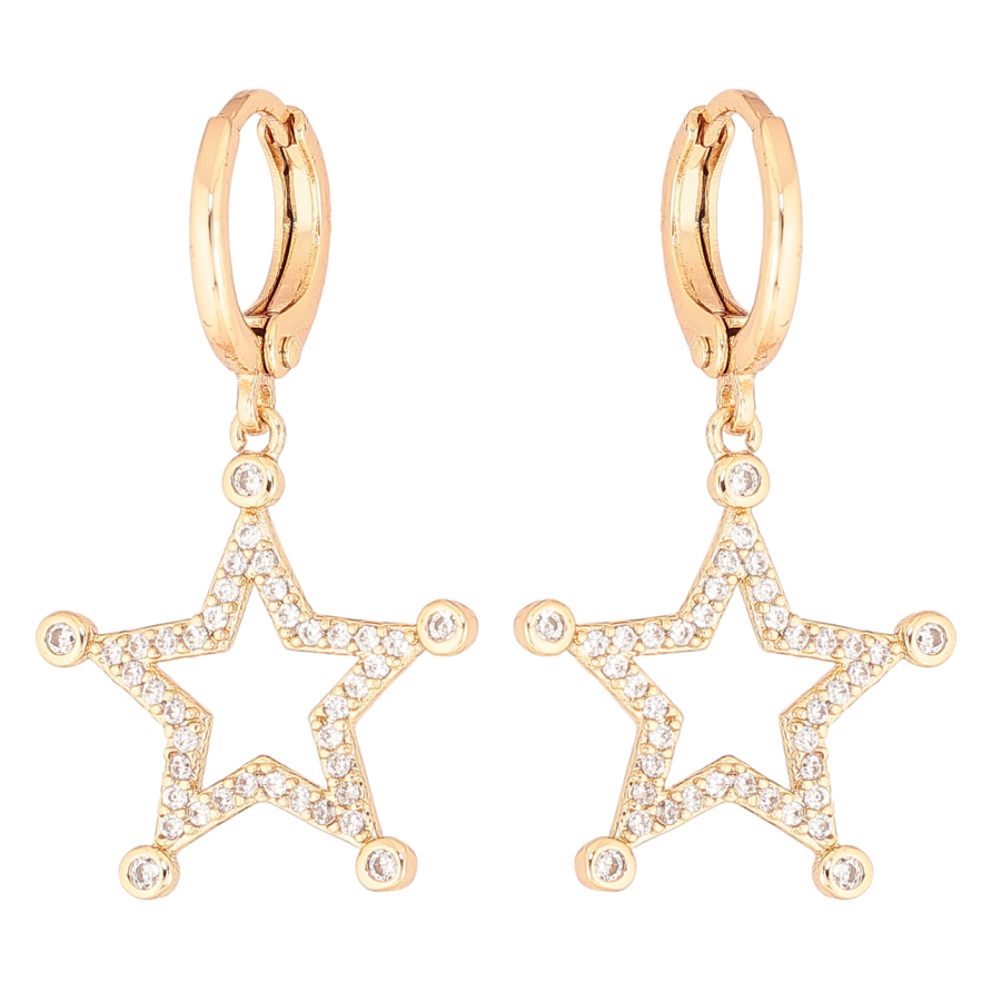 Серьги Xuping Позолота 18K подвески на колечках Звезды с цирконием фото №1