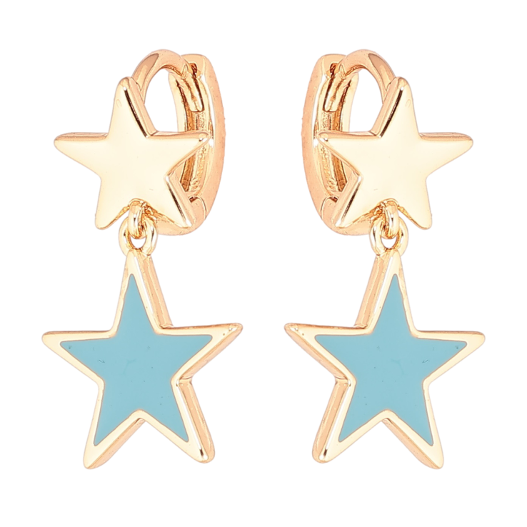 Серьги Xuping Позолота 18K подвески на колечках Звезды с голубой эмалью фото №3