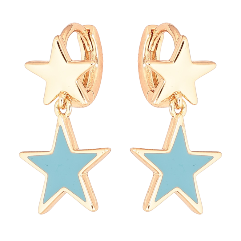 Сережки Xuping Позолота 18K підвіски на колечках «Зірки з блакитною емаллю» фото №1
