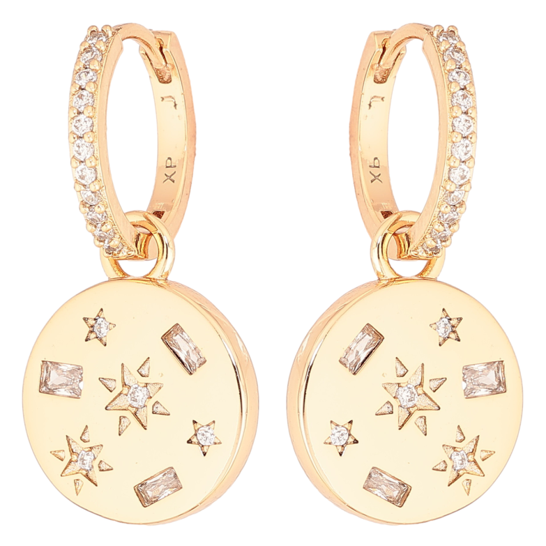 Серьги Xuping Позолота 18K подвески на колечках Звездный узор с цирконием 2 в 1 фото №1