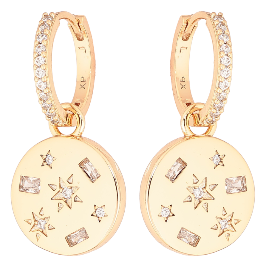 Серьги Xuping Позолота 18K подвески на колечках Звездный узор с цирконием 2 в 1 фото №1