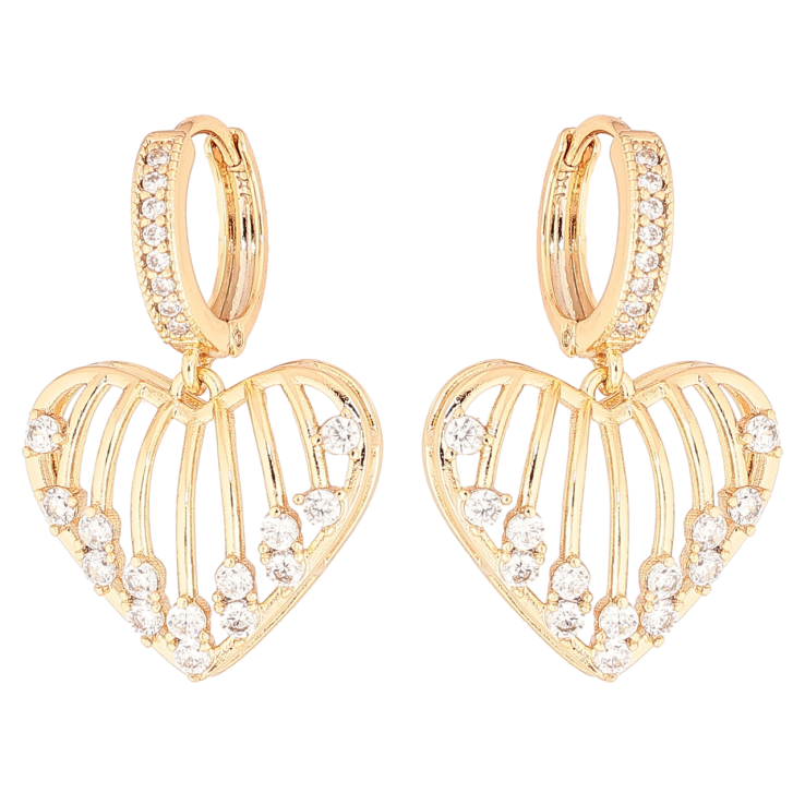 Серьги Xuping Позолота 18K подвески на колечках Сердечки с цирконием фото №21