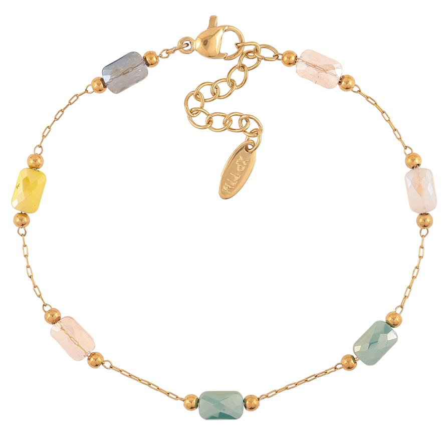 Браслет Xuping ТТМ Stainless Steel колір 14К «Ланцюжок з різнокольоровими намистинами з доп.ланцюгом 18-21см х 1мм фото №1