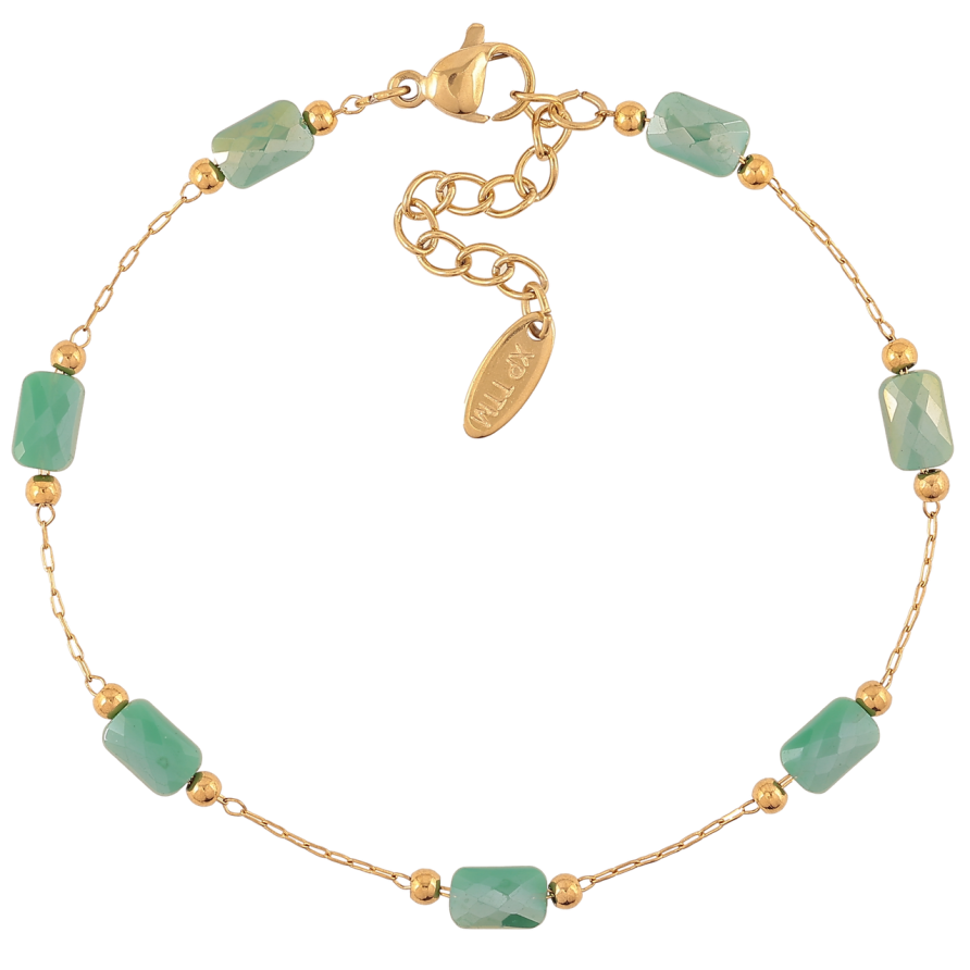 Браслет Xuping ТТМ Stainless Steel колір 14К «Ланцюжок з зеленими намистинами з доп.ланцюгом 18-21см х 1мм фото №1