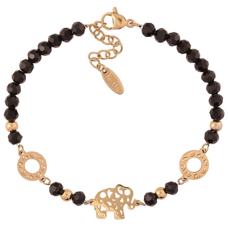 Браслет Xuping ТТМ Stainless Steel колір 14К ««Слон з чорними намистинами» з доп.ланцюгом 18.5-21.5см х 4мм фото №9