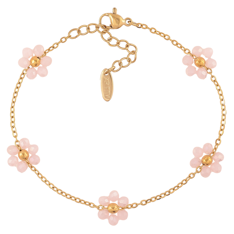 Браслет Xuping ТТМ Stainless Steel колір 14К «Ланцюжок з рожевими квіточками з доп.ланцюгом 18-21см х 1.5мм фото №1