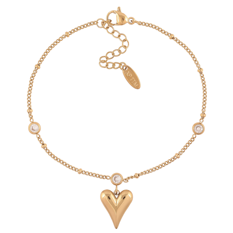 Браслет Xuping ТТМ Stainless Steel цвет 14К Цепочка с подвеской сердце с доп.цеп 18.5-22см х 1.5мм фото №1