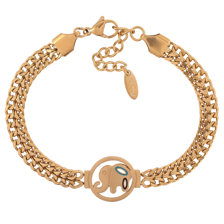 Браслет Xuping ТТМ Stainless Steel цвет 14К Цепочка с вставкой слон с доп.цеп 18-21.5см х 6мм фото №1