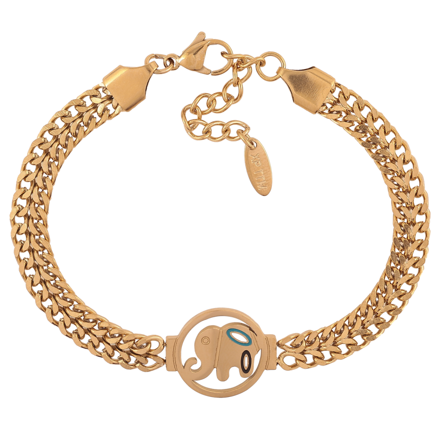 Браслет Xuping ТТМ Stainless Steel колір 14К «Ланцюжок зі вставкою слон» з доп.ланцюгом 18-21.5см х 6мм фото №1