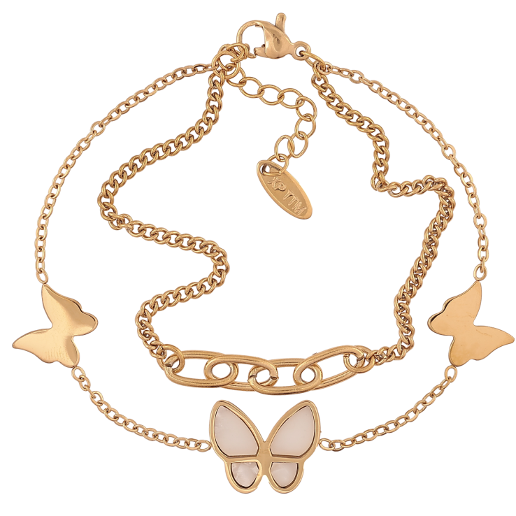 Браслет Xuping ТТМ Stainless Steel колір 14К «Подвійний ланцюжок з метеликами з доп.ланцюгом 17.5-21см х 2мм фото №4